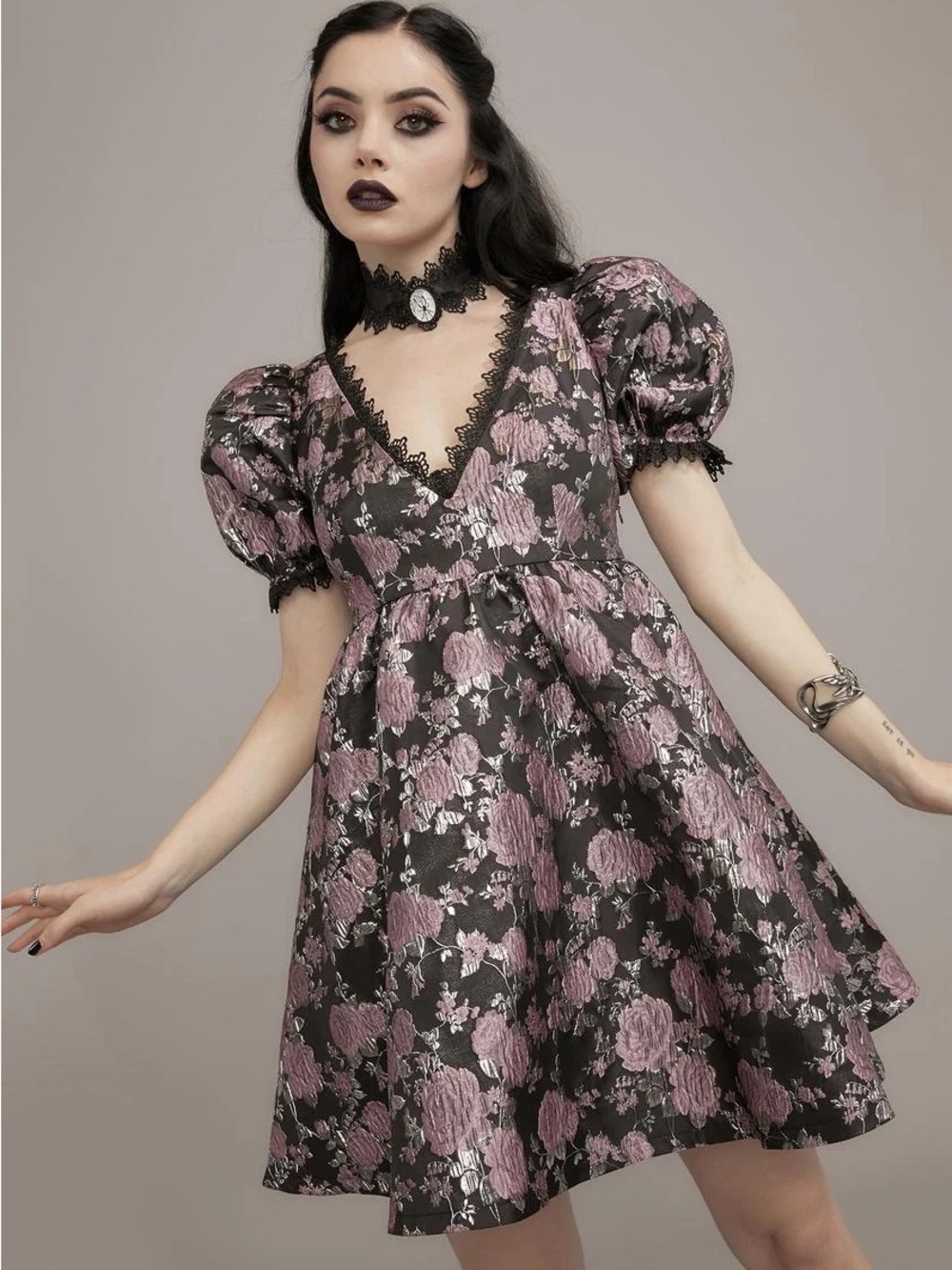 Dolls Kill Widow Floral Babydoll Dress